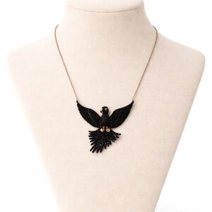 Black Raven Statement Necklace on Premium Rose-Gold Chain